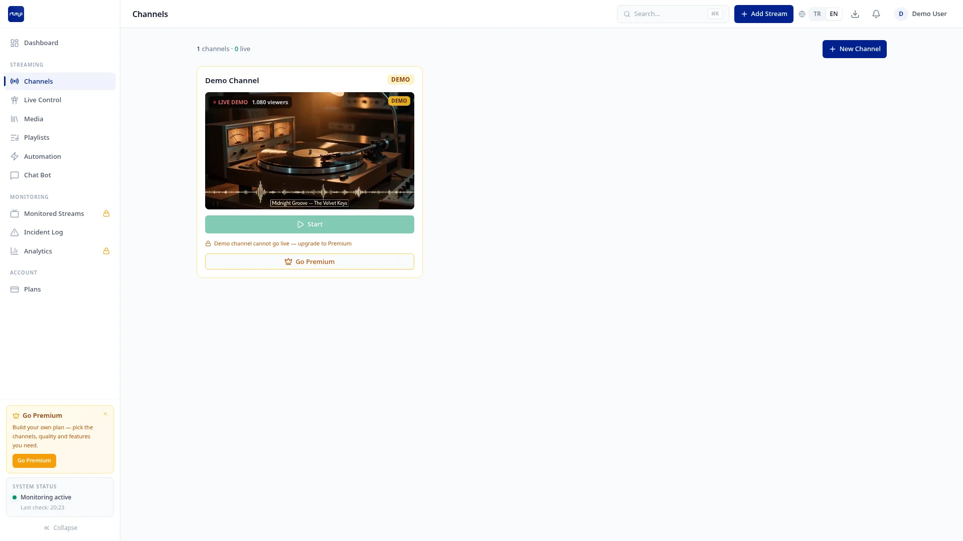 ovicast.com'da tüm kanalların tek listede görünümü